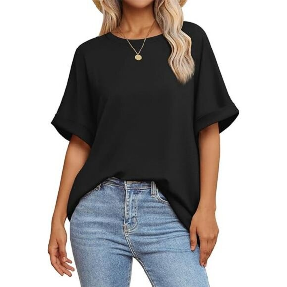 Womens Oversized T Shirt Loose Fit Casual Crew Neck Summer Top Plus Size - Picture 7 of 7